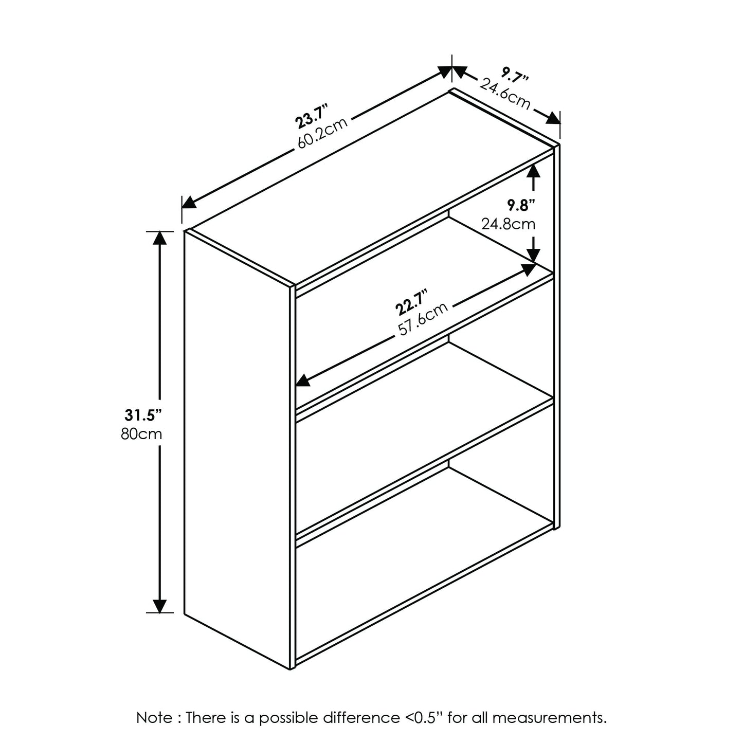 Furinno Pasir 3-Tier Open Shelf Bookcase, Americano