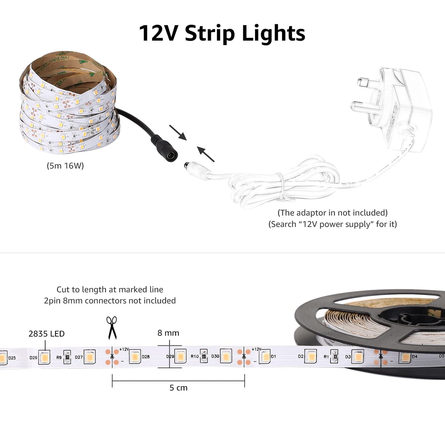 Lepro Bright White LED Strip Light 10M (2x5M), 2x2300lm 6000K LED Tape Light, Stick-on LED Lights for Kitchen Under Cabinet (12V Power Supply Not Included)