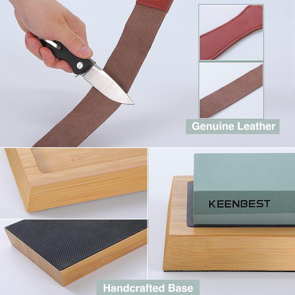 KEENBEST Actual Grit Premium Material Sharpening Stone Set 400 1000 3000 8000 Whetstone Japanese Knife Sharpener Stone Wetstones for Sharpening Knives Wet Stone Red