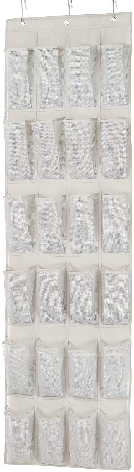 Amazon Basics 24-Pair Over-the-Door Medium-Size Shoe Organizer, 47 x 6.3 x 165 cm, Light Grey