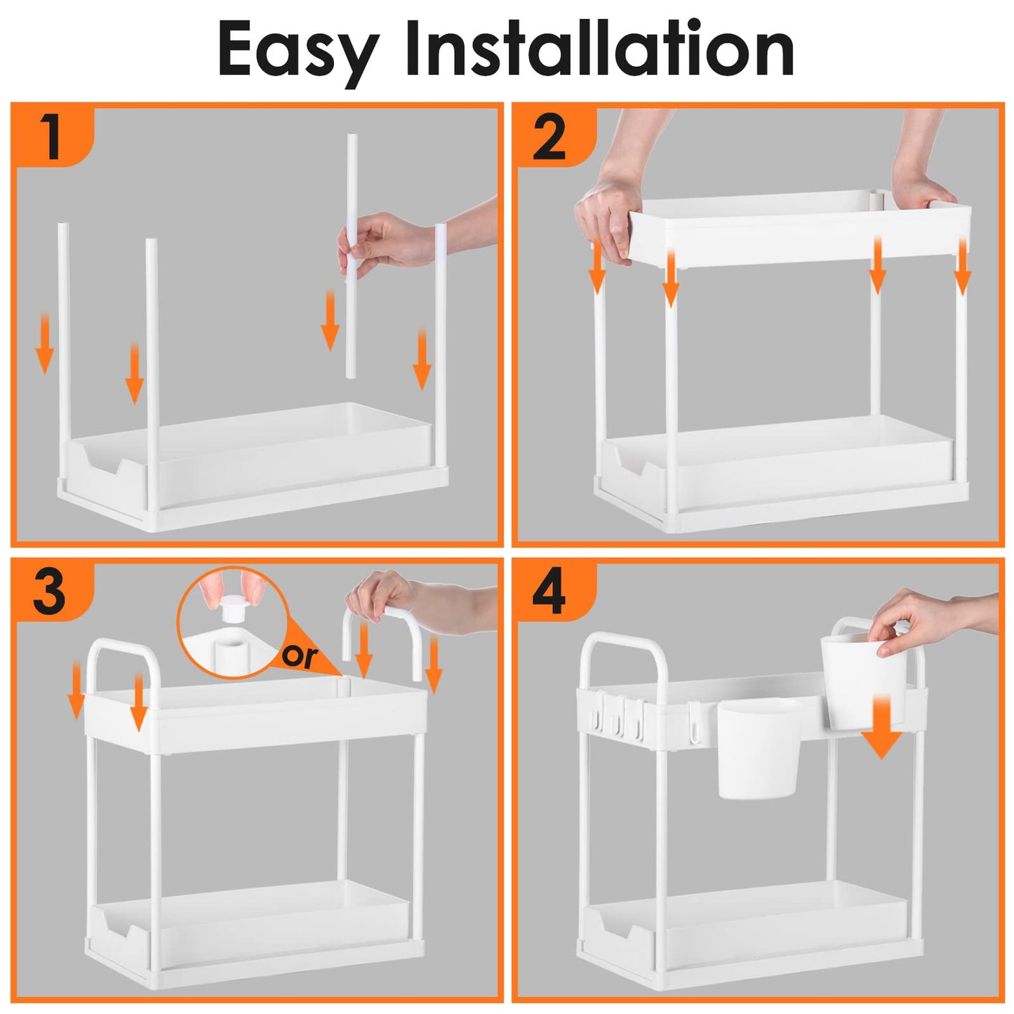 GEMWON Under Sink Storage Kitchen Organiser, 2 Tier Sliding Kitchen Storage Under Sink Shelf, Multi-Purpose Organisation for Kitchen Bathroom, Bottom Slide Out Basket White 2Piece White-2pack