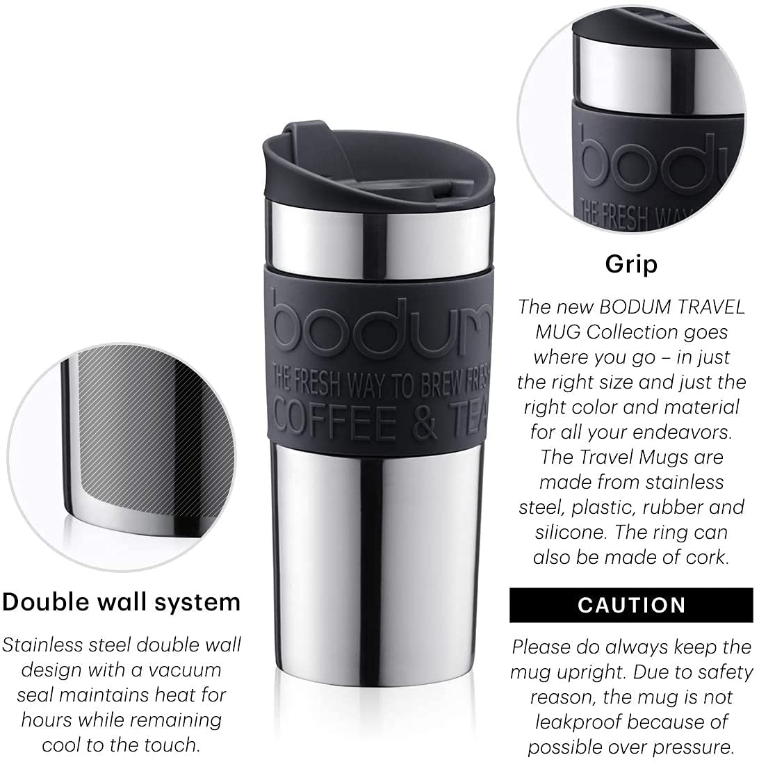 Bodum 11068-01 Vacuum Travel Mug, 0.35 L - Small, Black, S (Pack of 1)