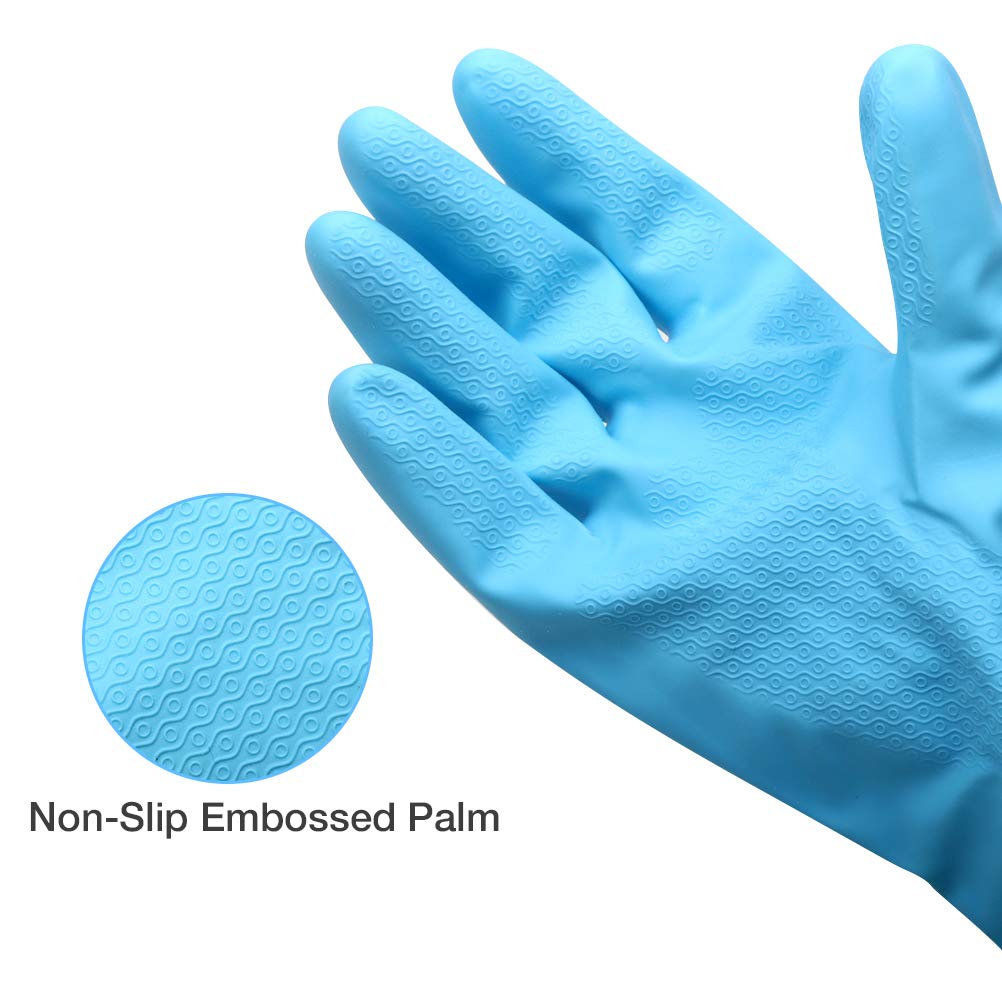 Alimat PluS 3 Pack Reusable Cleaning Gloves Latex Free - Dishwashing Gloves with Cotton Flock Liner and Embossed Palm - Waterproof Household Gloves for Laundry, Gardening (Medium) M (Pack of 3) Blue+pink+white