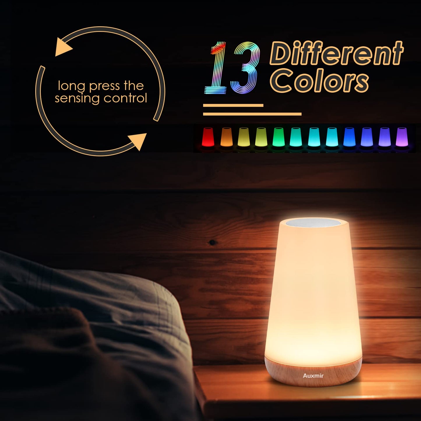 Auxmir Night Light, LED Touch Bedside Table Lamp, Remote Control Dimmable Light with RGB Color Changing, USB Rechargeable, Portable Lamp for Bedroom, Living Room, Camping Upgrade