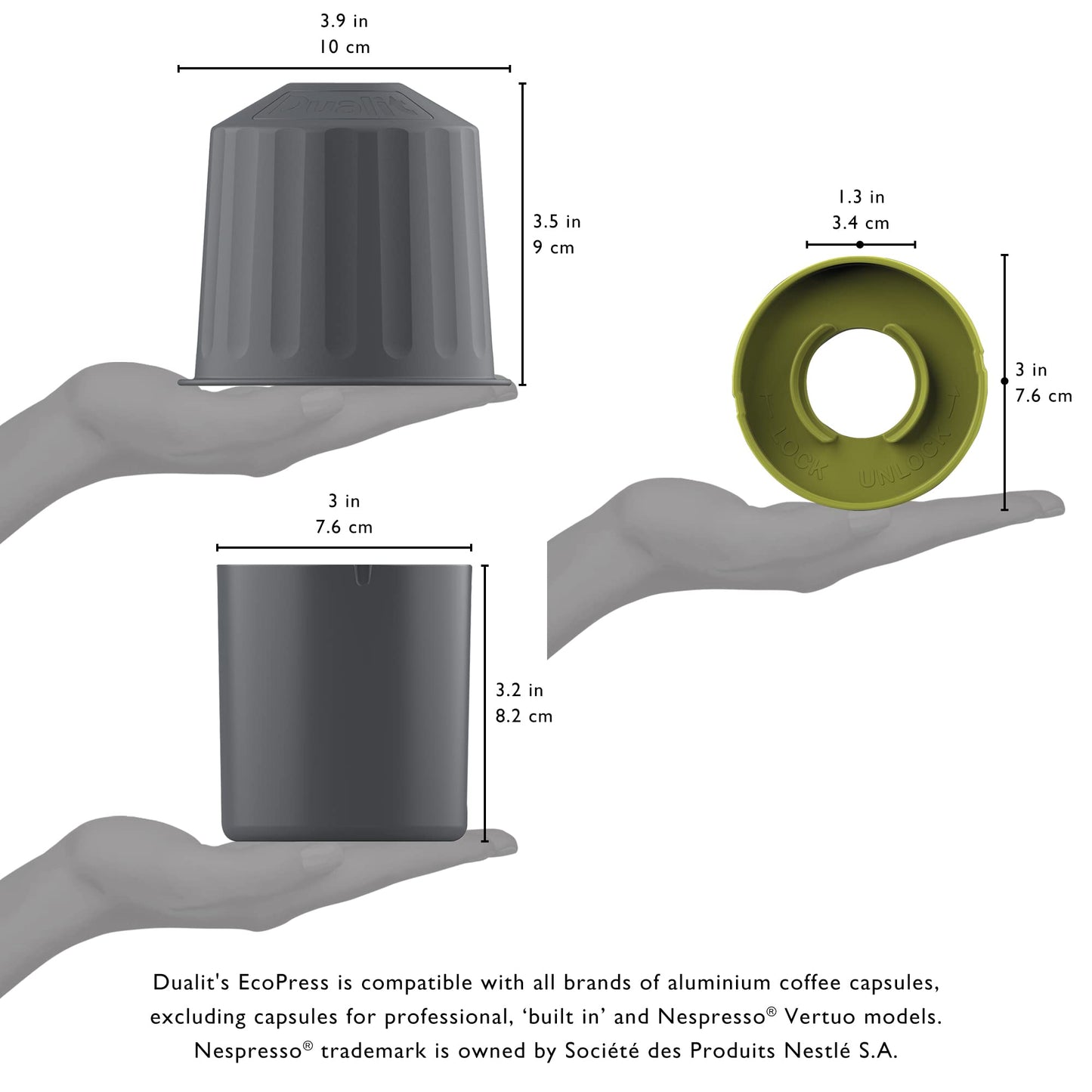 EcoPress Aluminium Coffee Capsule Recycling Tool by Dualit - Nespresso Compatible Recycler - Premium Eco Friendly Tool for Dualit & Nespresso Capsules & Coffee Grounds. ECO-PRESS