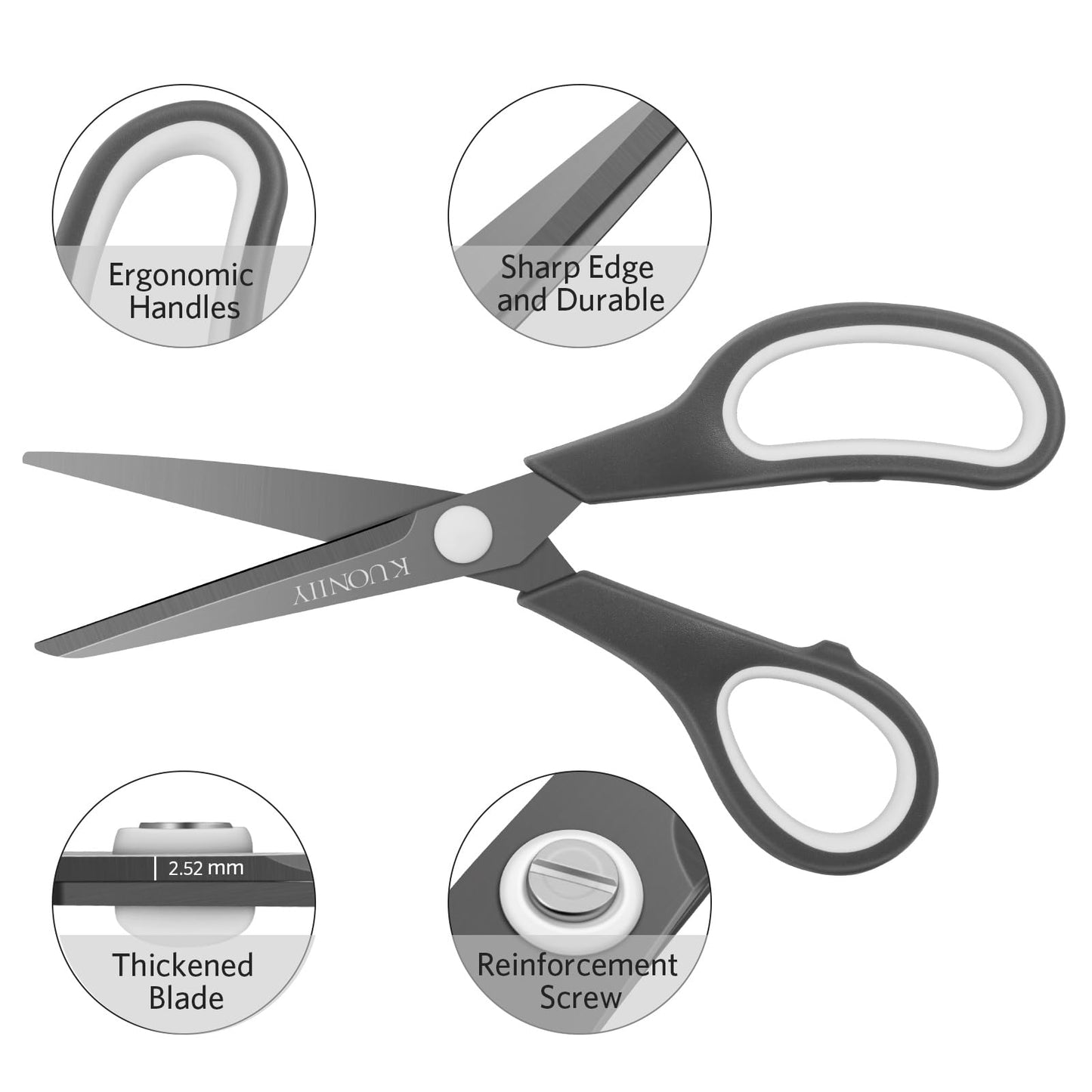 KUONIIY Scissors Ultra Sharp Titanium Coating Blades Soft Comfort-Grip Handles Multi-Purpose Scissors Set of 5 Ttitanium Coating 5 Size