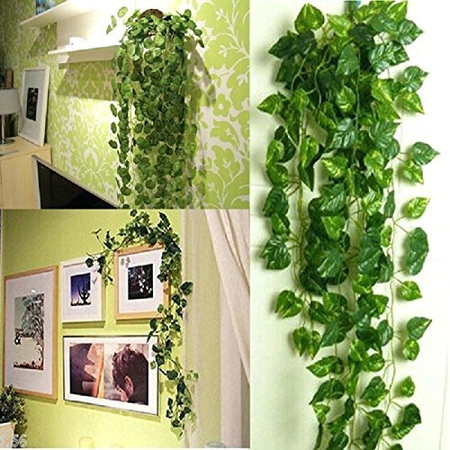 84 feet Fake Foliage Garland Leaves Decoration Artificial Greenery Ivy Vine Plants for Home Decor Indoor Outdoors (Scindapsus Leaves/12 Strands) Scindapsus Leaves/12 Strands