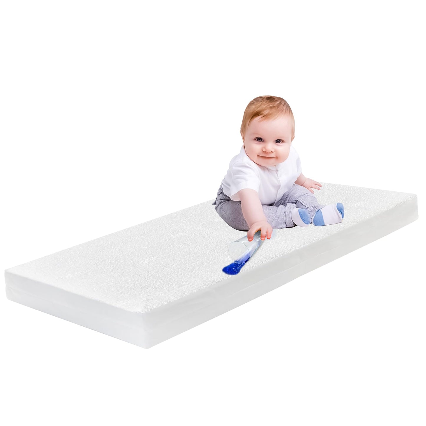 Linens World 100% Cotton Cot Bed Waterproof Mattress Protector-Non-Allergenic & Breathable-Toddler Bed Mattress Protector Non-Noisy Washable Waterproof Cot Bed Mattress Protector (70 x 140cm) Cot (70x 140+30)