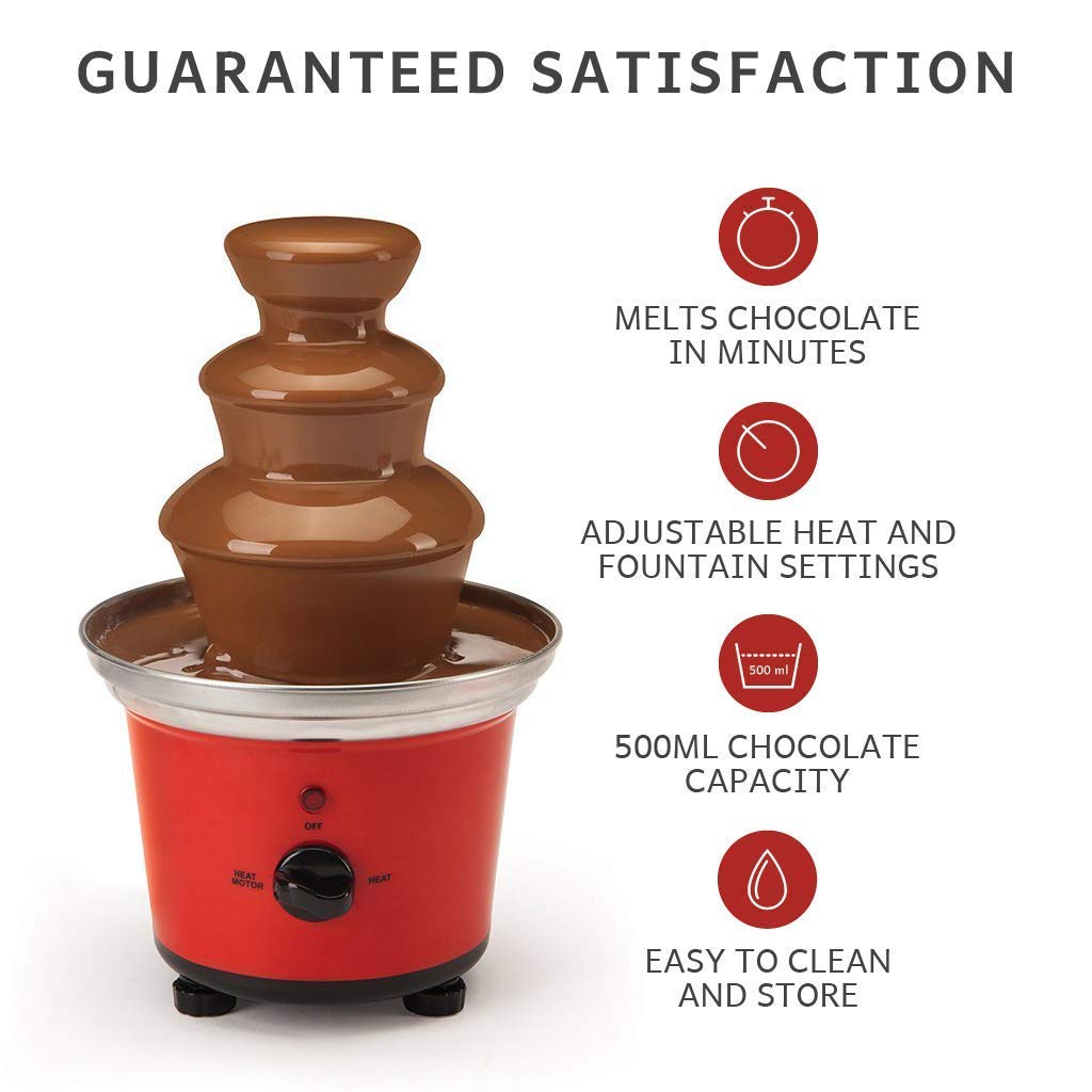 Global Gourmet Belgian Chocolate Fountain Fondue Large Set | 500ml Capacity Electric 3-Tier Machine with Hot Melting Pot Base | 2 Adjustable Settings and Keep Warm Function Standard