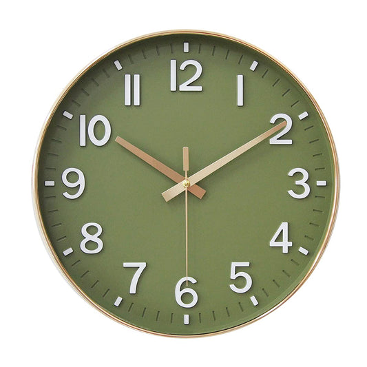 HZDHCLH Wall Clock 12 Inch Silent Non Ticking Clock for Living Room Bedroom Kitchen Office (Golden green) Golden Green