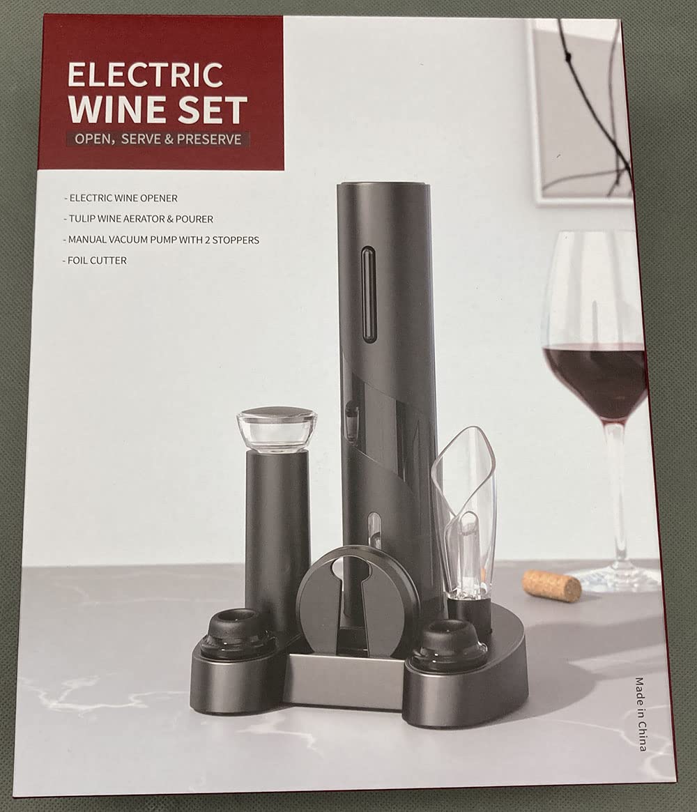 AIKARO Electric Wine Bottle Opener Automatic Electronic Corkscrew, Rechargeable (Set with Base) Base set, Rechargeable