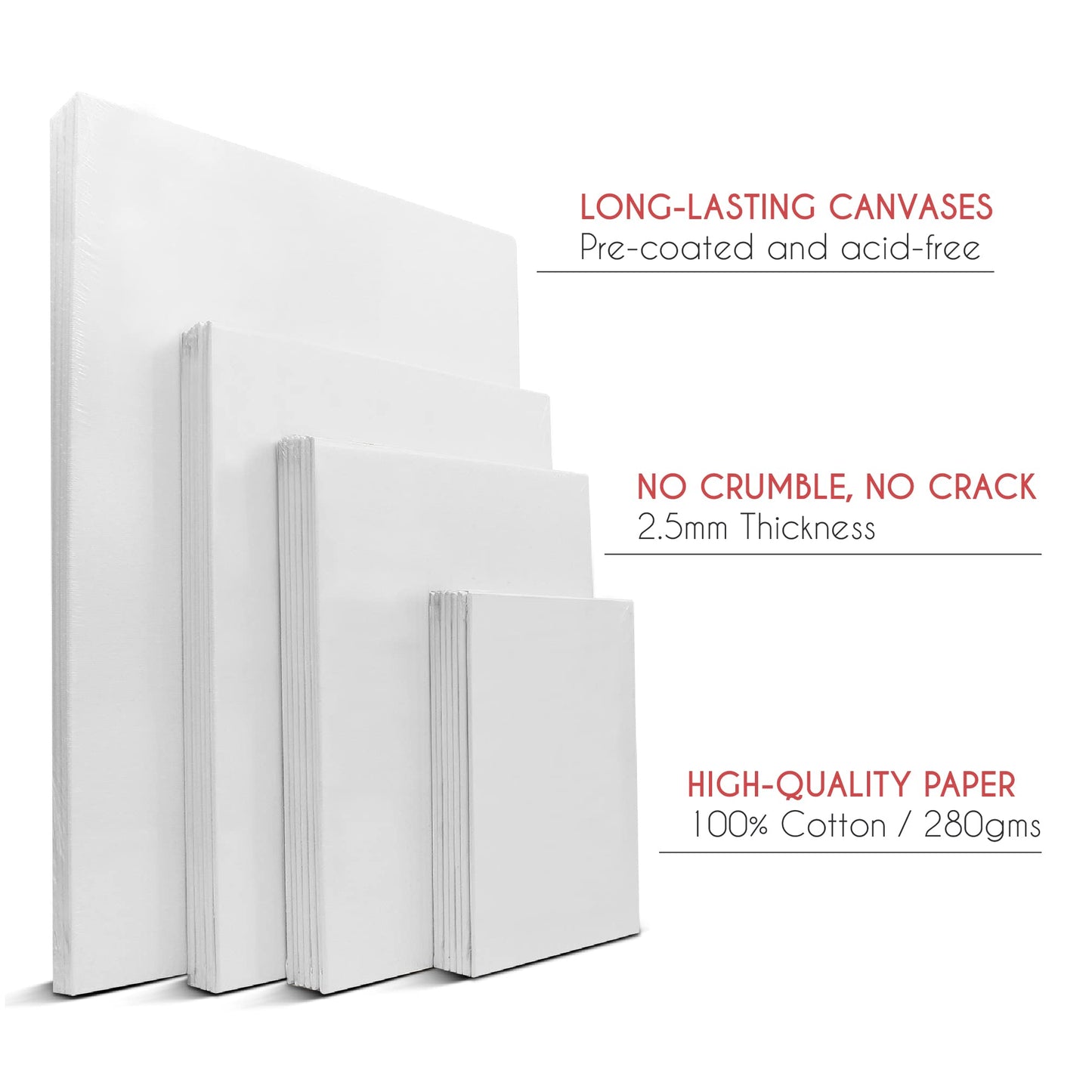 Canvas for Painting Large Set of 28 Pieces - 7 x 13x18 + 20x25 + 7 x A4 (24x30cm) + 7 x A3 (30x40cm) - Set of Blank Canvases for Oil Paint or Any Other Paints - Acid-Free Cotton