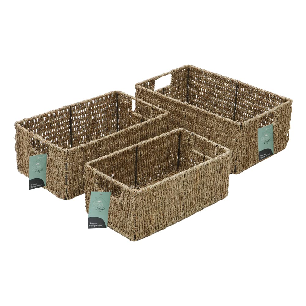 JVL Seagrass Set of 3 Rectangular Storage Baskets Rectangular Baskets