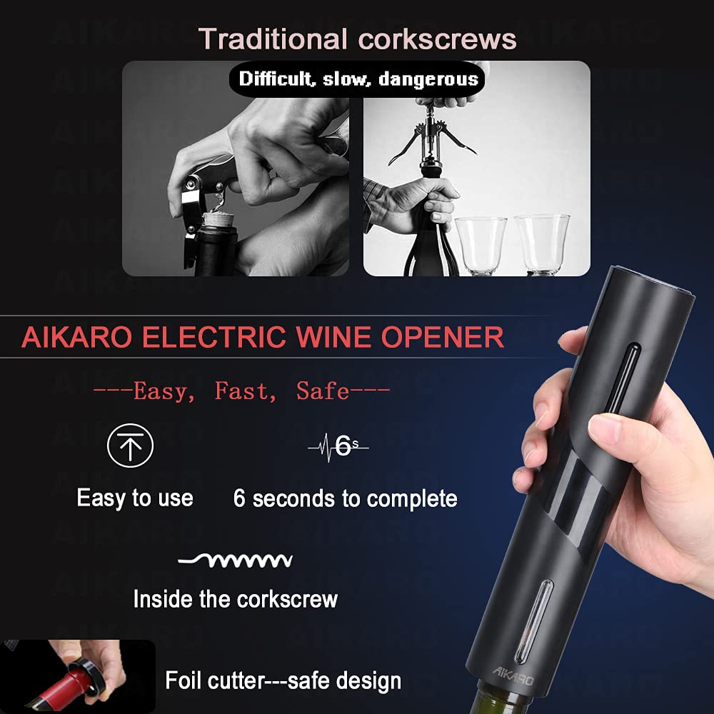 AIKARO Electric Wine Bottle Opener Automatic Electronic Corkscrew, Rechargeable (Set with Base) Base set, Rechargeable