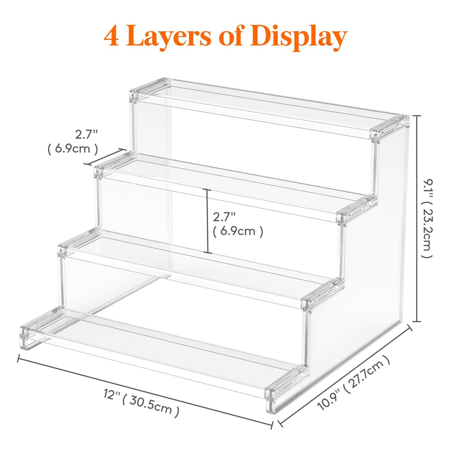 Lifewit 4 Tier Clear Display Risers Stand, Plastic Risers for Display, Plastic Organizers for Figures, Cupcake, Perfume, Dessert, Desktop Display Stand for Organize and Decoration (30.5 cm x 1) 30.5 cm x 1