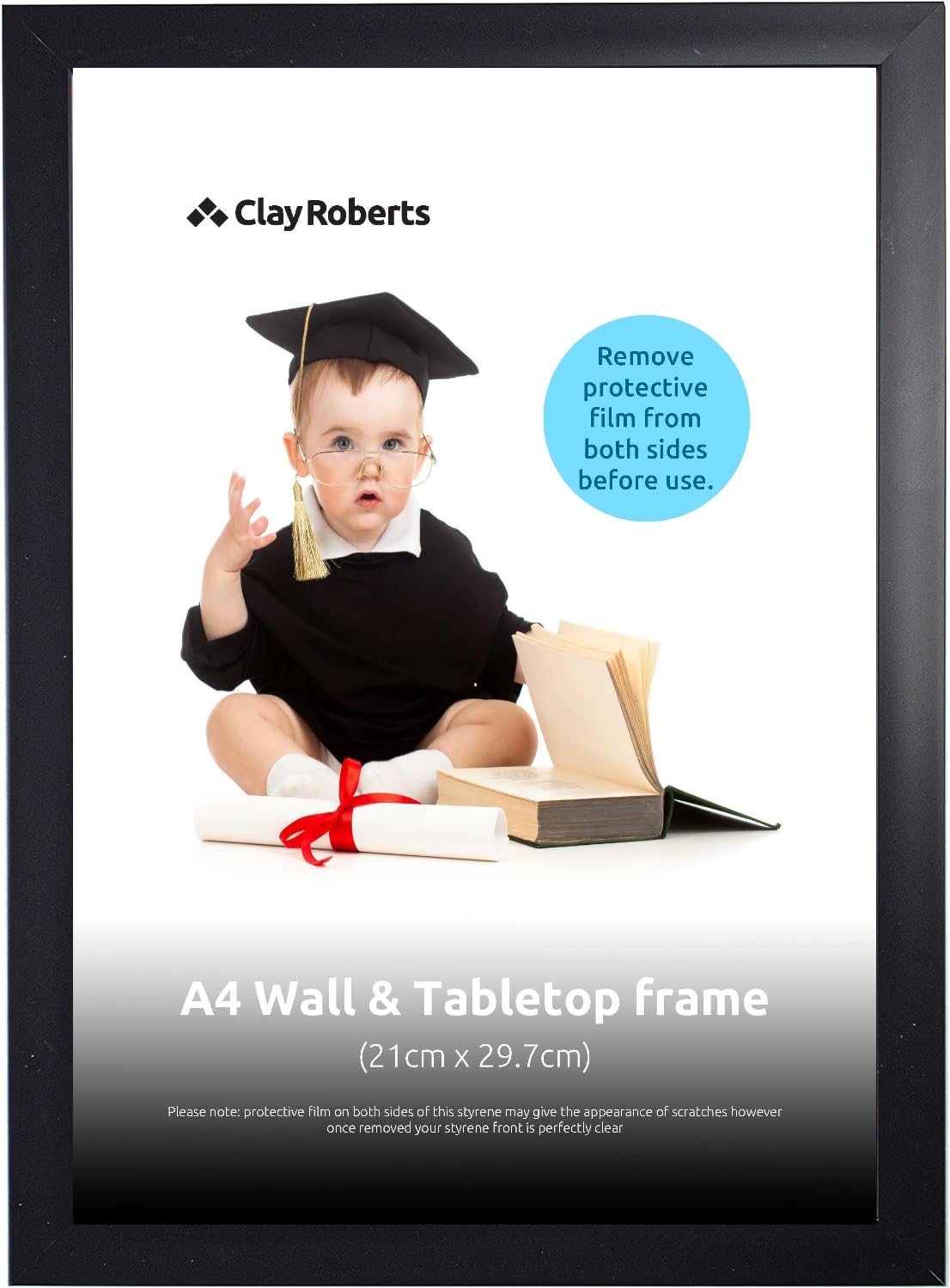 Clay Roberts A4 Frame, Photo Frame, Black A4, Picture Frame, Certificate Frame, Art Print Poster Frame, Freestanding and Wall Mountable, 21cm x 29.7cm Picture Frames Black 1 Pack