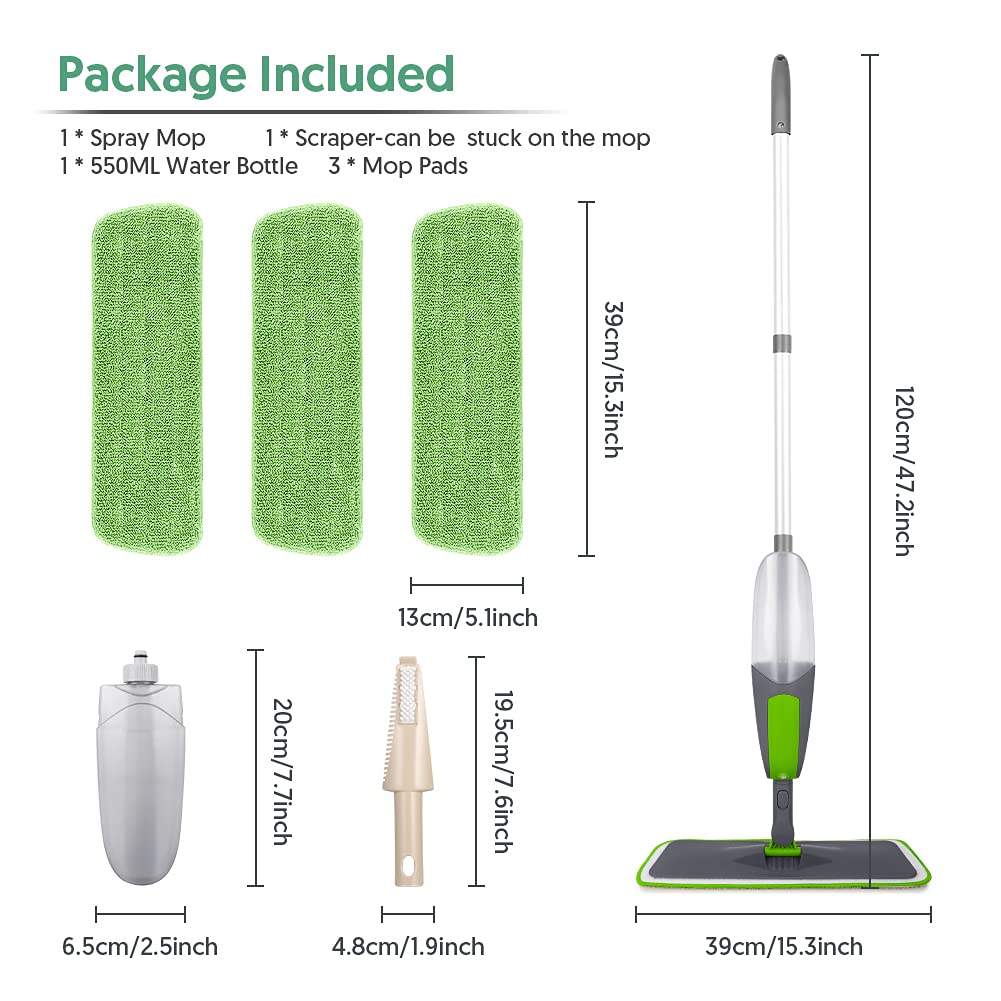 Floor Mop Spray Mops for Floor Cleaning, ILAVCOOL Microfiber Mop Dry Wet Mop Dust Mop with 3 Reusable Mop Pads 550ML Refillable Bottle for Cleaning Laminate, Tile, Wood, Hardwood Floor 1-Spray Mop-3 Mop Pads