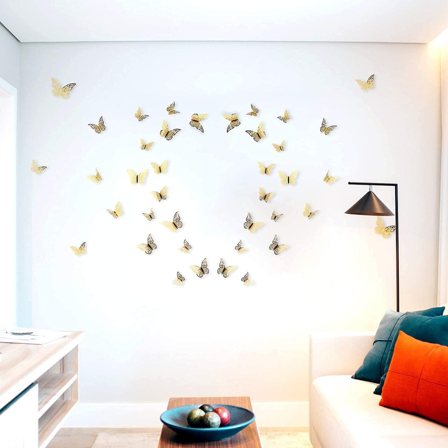 AIEX 24pcs 3D Butterfly Wall Stickers 3 Sizes Butterfly Wall Decals Room (Gold) Gold