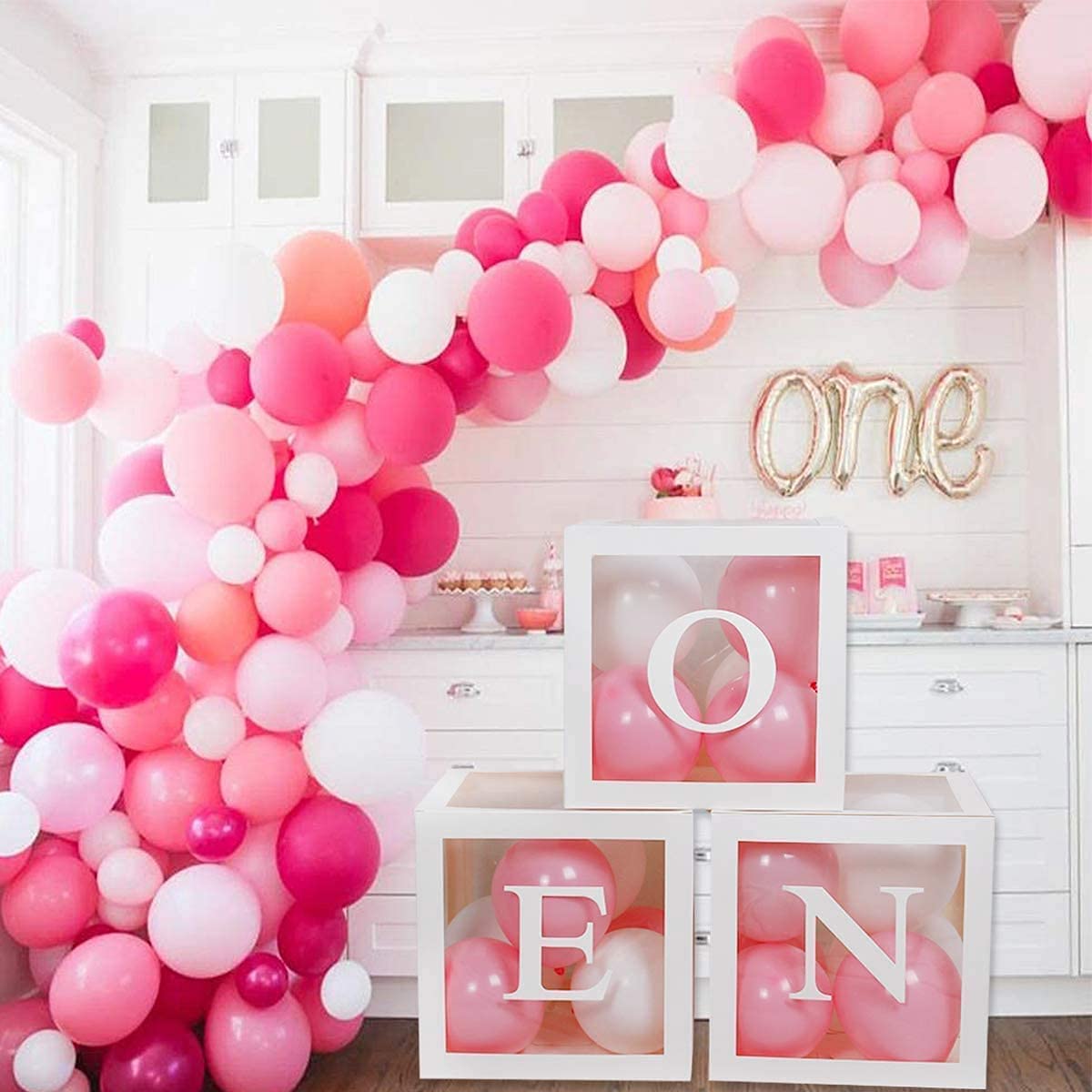 First 1st Birthday Decorations for Boys, 3Pcs White ONE Balloon Boxes with ONE Letter, One Boxes for 1st Birthday Backdrop, Balloon Blocks for First Birthday Decorations, One Year Old Party Supplies