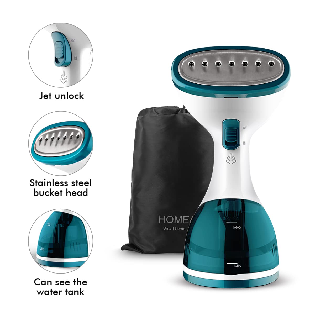 Clothes Steamer, HOMEASY Steam Iron Handheld Garment Steamer Wrinkle Remover Clothing Steamer with Fast Heat-up for Home and Travel Green