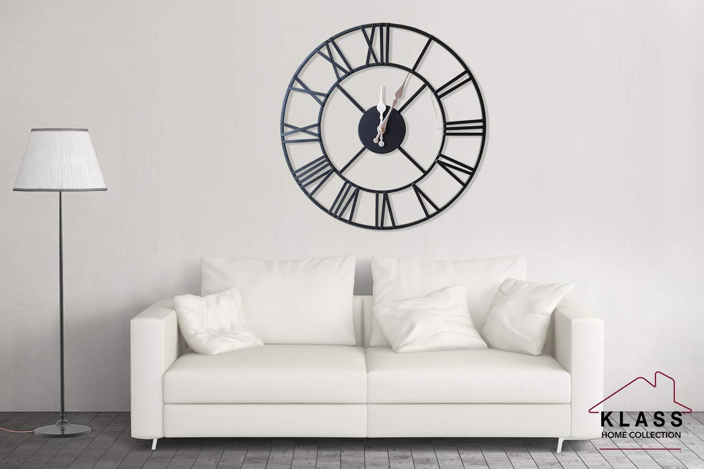 Klass Home 40cm Black Metal Large Wall Clock INDOOR / OUTDOOR Wall Clock | Silent Non-Ticking Roman Numerals Clocks For Living Room | Bedroom Kitchen Clock | Outdoor Clock | Garden Clock | Home Decor 40 CM