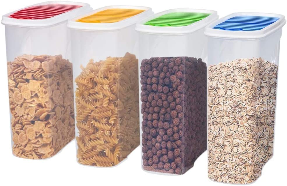 Invero 4 Piece Set of Plastic Kitchen Storage Box Dry Food Dispenser Container 2.5L with Air Tight Lid ideal for Cereals, Rice, Pasta and Much More