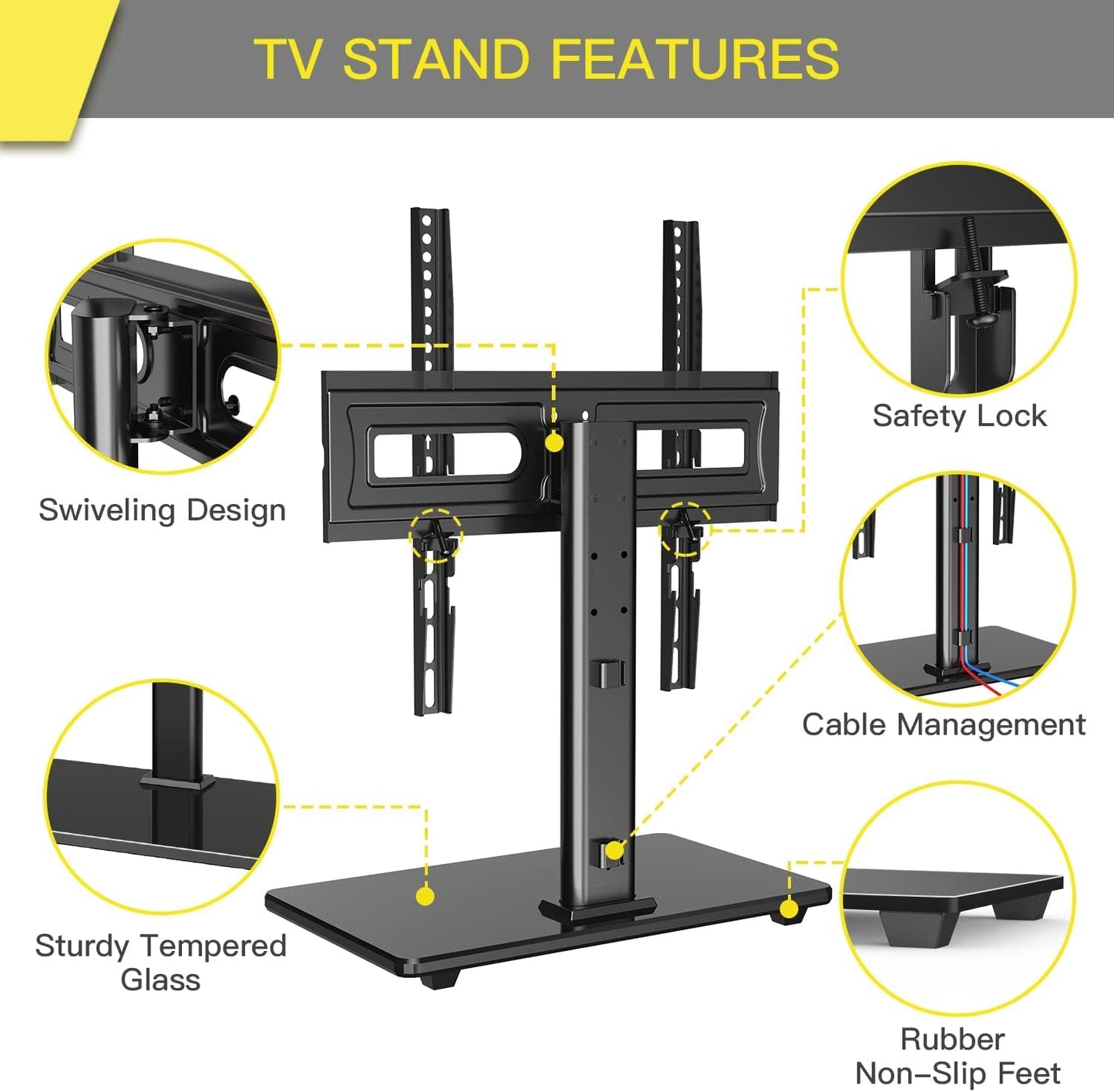 Alphamount Universal Swivel TV Stand,Table Top TV Stand for Most 32''-60'' LCD LED OLED TVs, Height Adjustable TV Base Stand, Holds up to 88 pounds, Max VESA 400x400mm