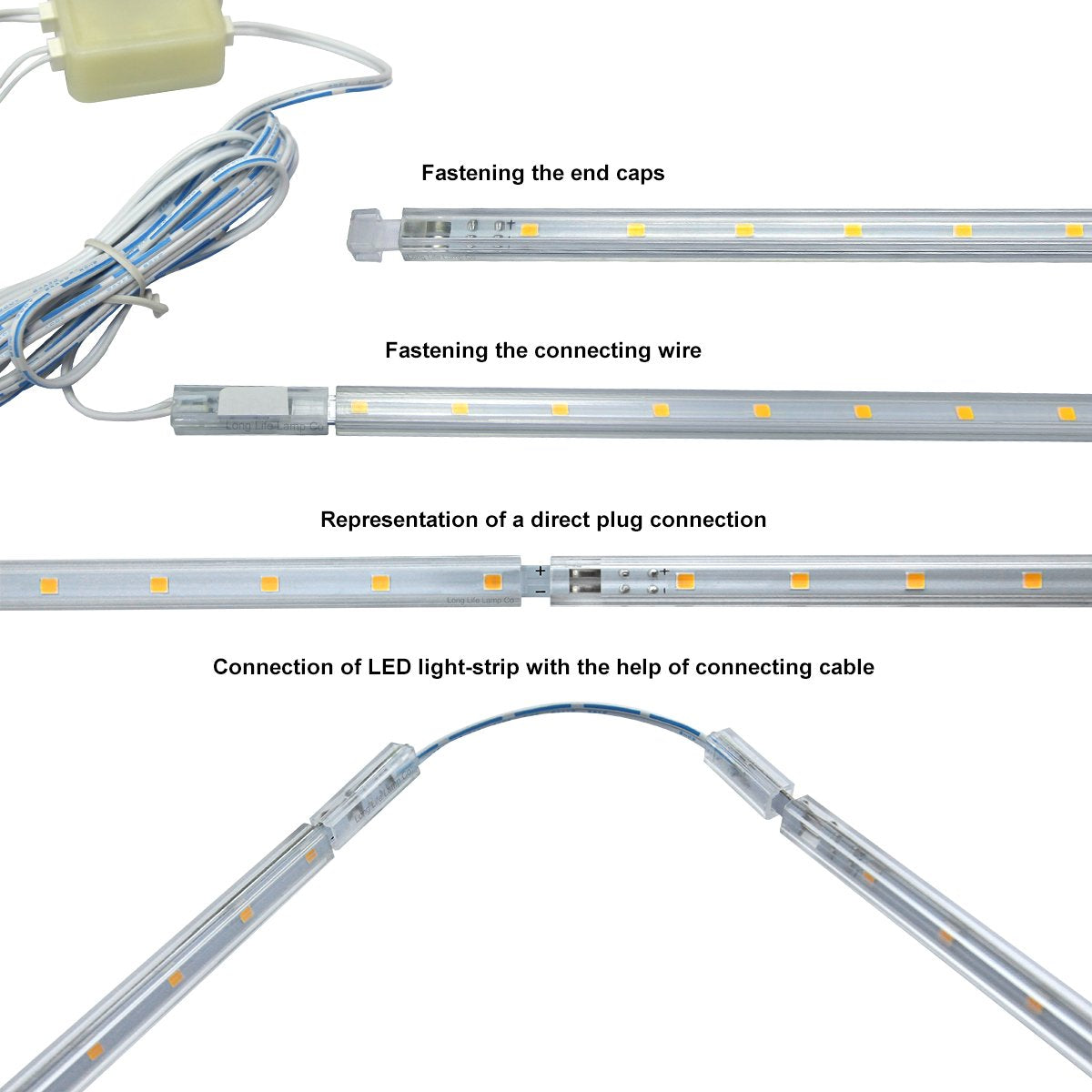 Long Life Lamp Company 4 x 30cm Plug in LED Under Kitchen Cupboard Cabinet Strip Lights Day Light Cool White