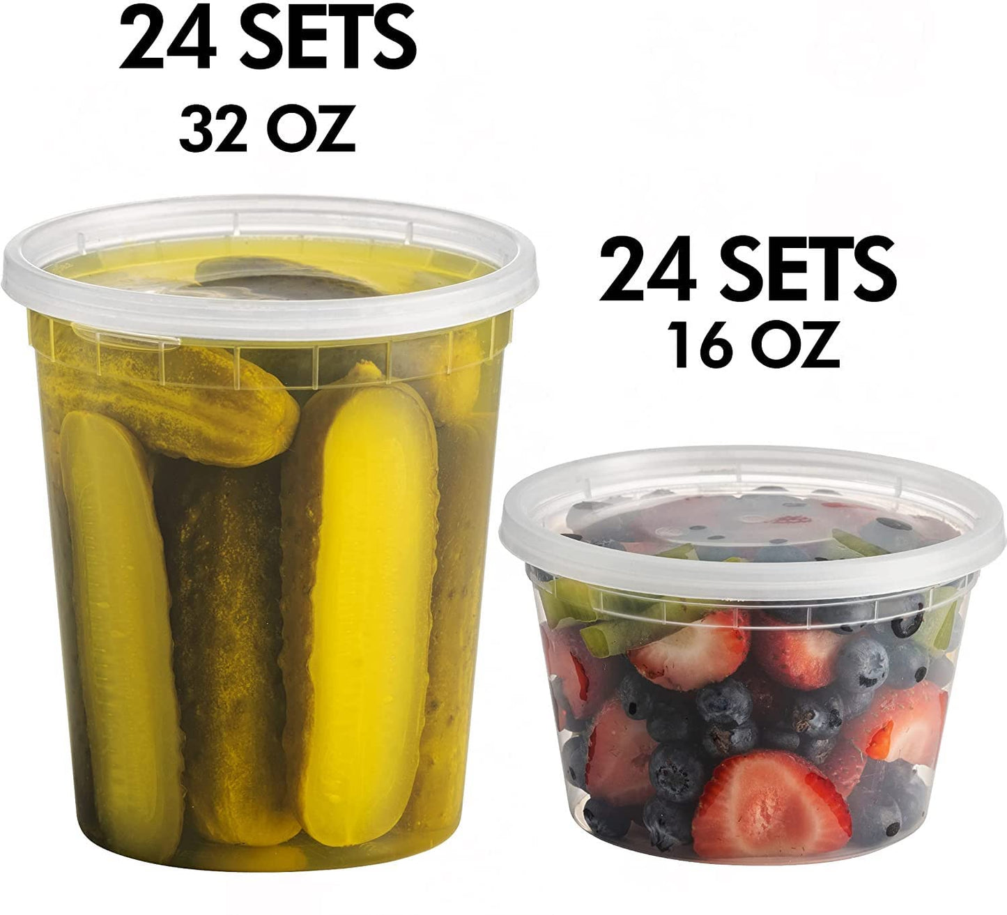 JoyServe Deli Food Containers with 54 Lids - (48 Sets) 24-32 Oz Quart Size & 24-16 Oz Pint Size Meal Prep Containers Reusable Airtight, Food Storage Containers, BPA-Free, Dishwasher, Microwave Safe 48 Sets - 16 & 32 oz