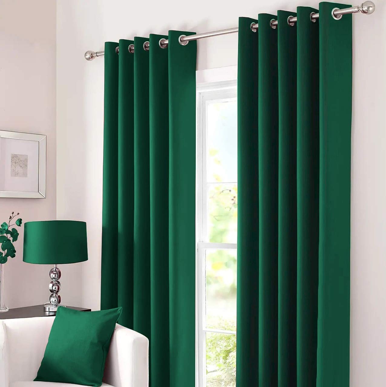 Kinfolk Textile Blackout Thermal Eyelet Ring Top Insulated Pair of Curtains Including 2 Tiebacks (Emerald Green, 46" x 72") Emerald Green 46" x 72"