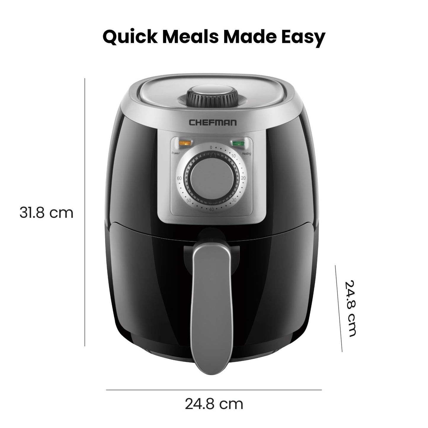 Chefman TurboFry 2-Litre Small Air Fryer, Compact Size, 1000W Power, Easy-Set 60-Minute Timer for Fast and Healthy Cooking, Uses No Oil, Nonstick Dishwasher-Safe Parts, Black Black - U.k. Version