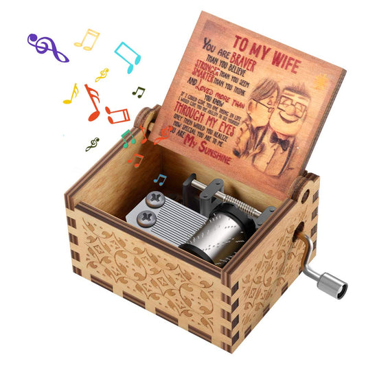 Gift for Wife from Husband, Birthday Gift for Wife Female Wooden Engraved Vintage Hand Crank Music Boxes for Dear Wife Girlfriend Valentine Xmas Wedding Anniversary Present You Are My Sunshine