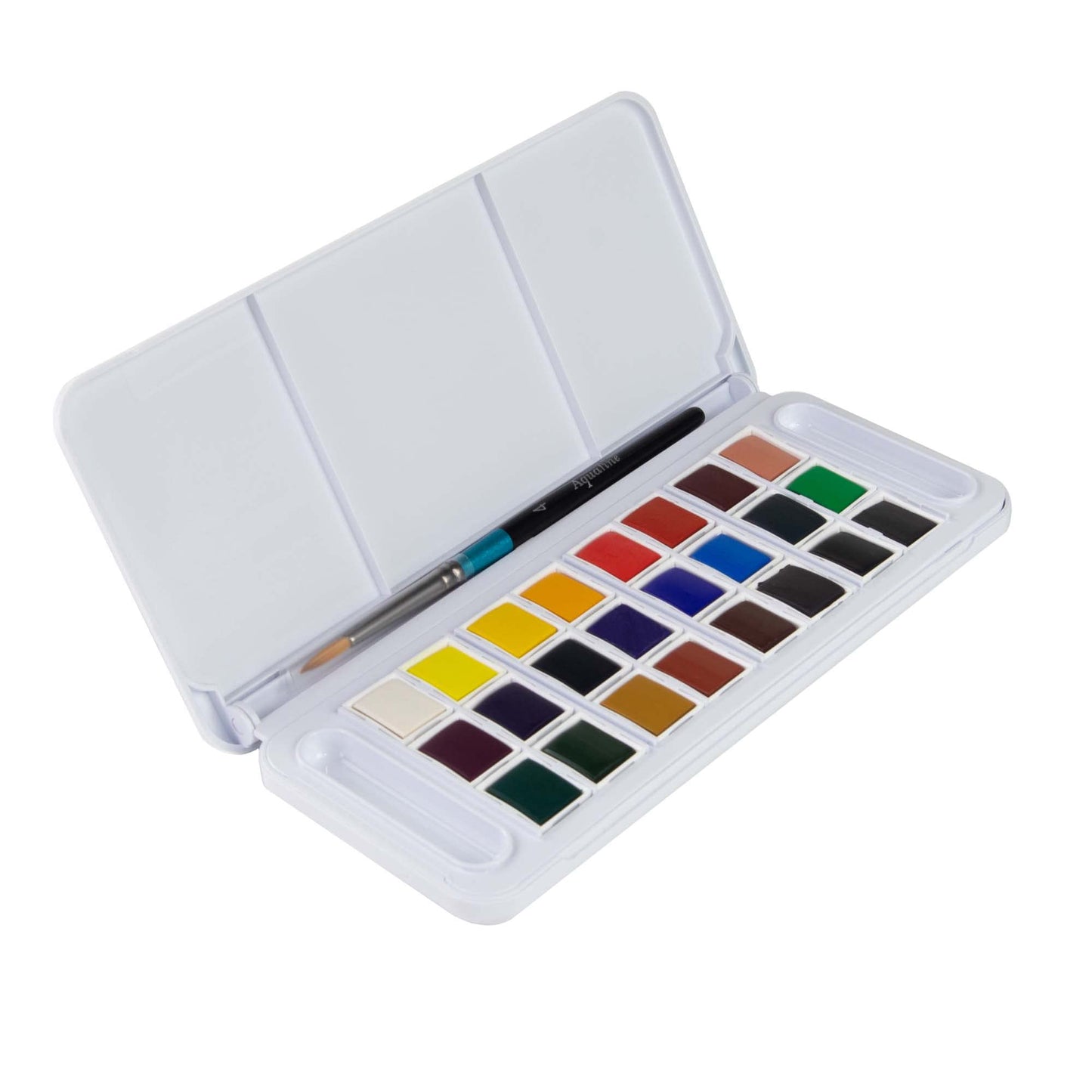 Daler-Rowney Aquafine Watercolour Travel Half Pan Paint Set, 24 Assorted Colours + 1 Watercolour Brush, Ideal for Professional Artists 24 HALF PAN TRAVEL SET