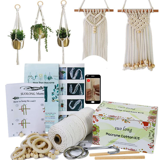 Beginners Macrame Kit for Adults,Featuring 3mm Macrame Cord,Wooden Beads,Rings,Instruction Book.All Accessories You Need to Make Macrame Plant Hanger,Macrame Wall Hanging Adults Craft Kit Beige, Macrame Kit