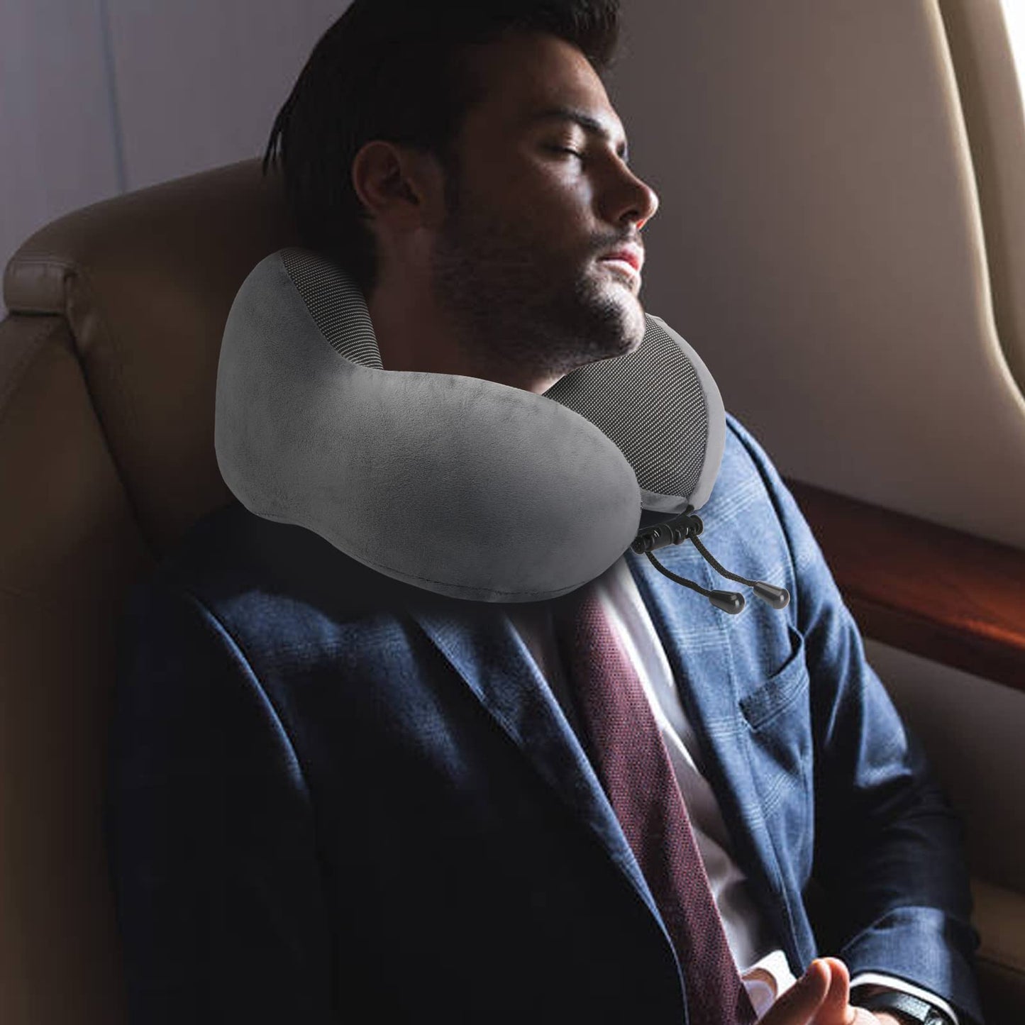 Eono Neck Pillow Memory Foam, Travel Pillow for Neck, Comfortable Neck and Head Support Pillow for Plane Cars Trains Office, Soft Flight Travel Cushion for Sleeping Dark Grey