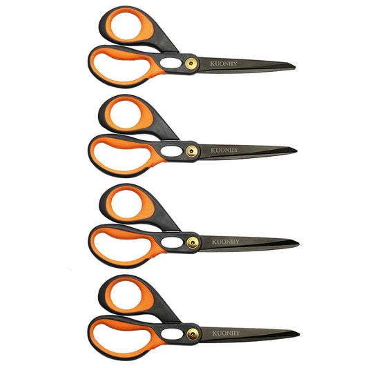 KUONIIY Scissors 8 Inch Ultra Sharp Titanium Coating Blades Soft Comfort-Grip Handles Multi-Purpose Scissors 4/Pack Yellow-4 Pack