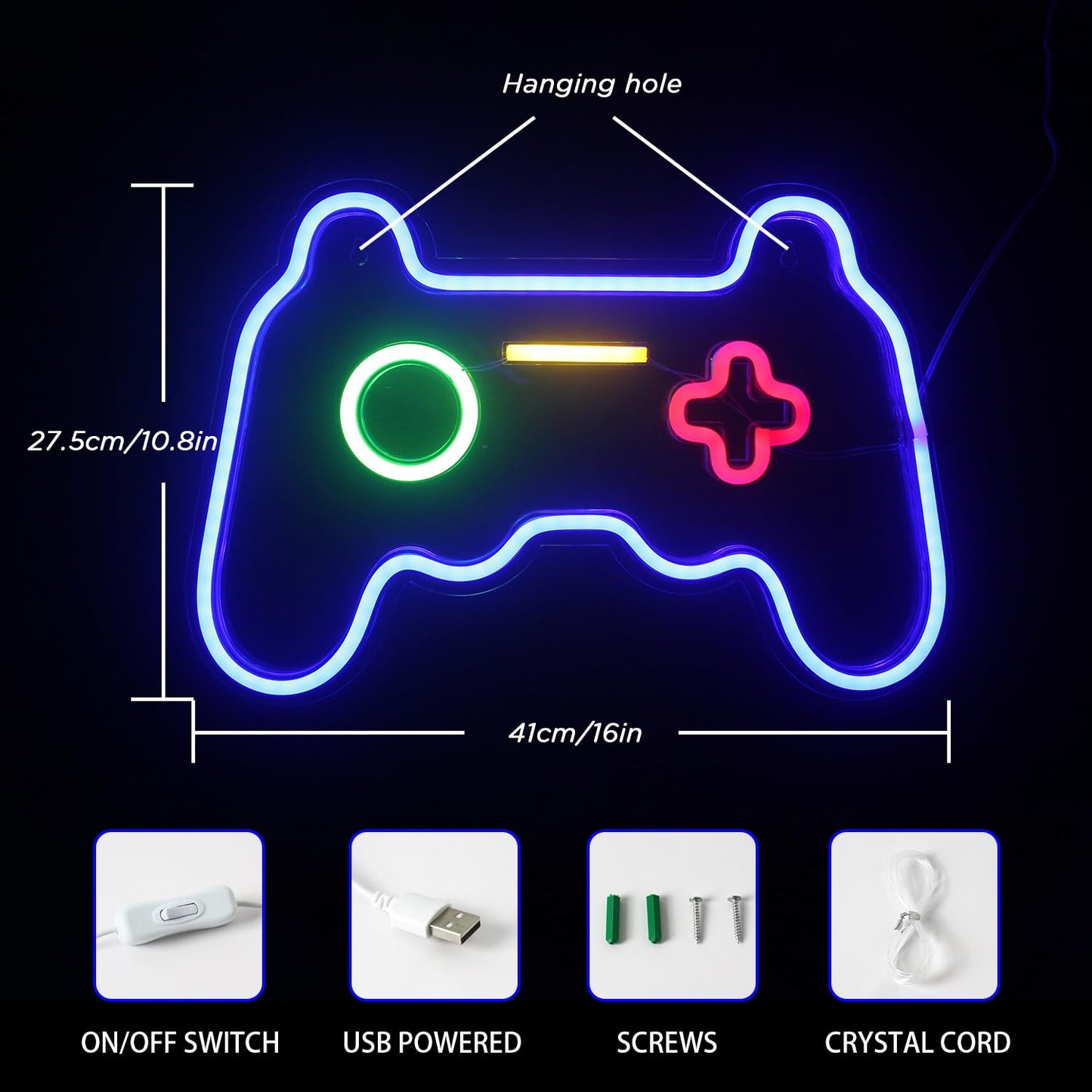 Ineonlife Game Neon Signs Neon Light Gaming LED Neon Lights Wall Art Blue Neon Night Light for Kids Game Room Bar Bedroom Home Decoration 16''x11'' A-game Console