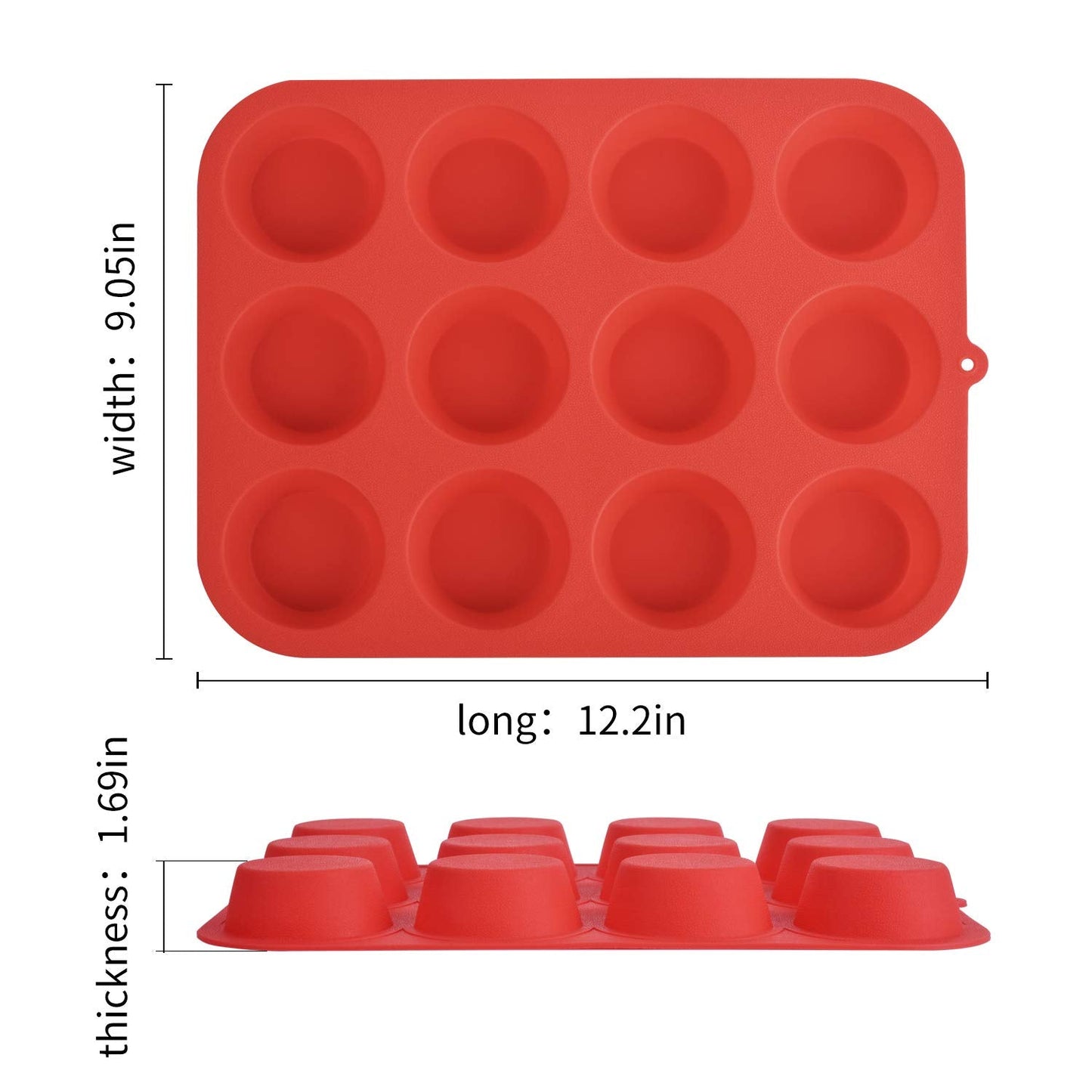 Zuvo Silicon Muffin Tray 12 Cups - Non Stick Baking Trays for Cupcakes & Brownies - (23x31cm) Red Baking Moulds for Muffin