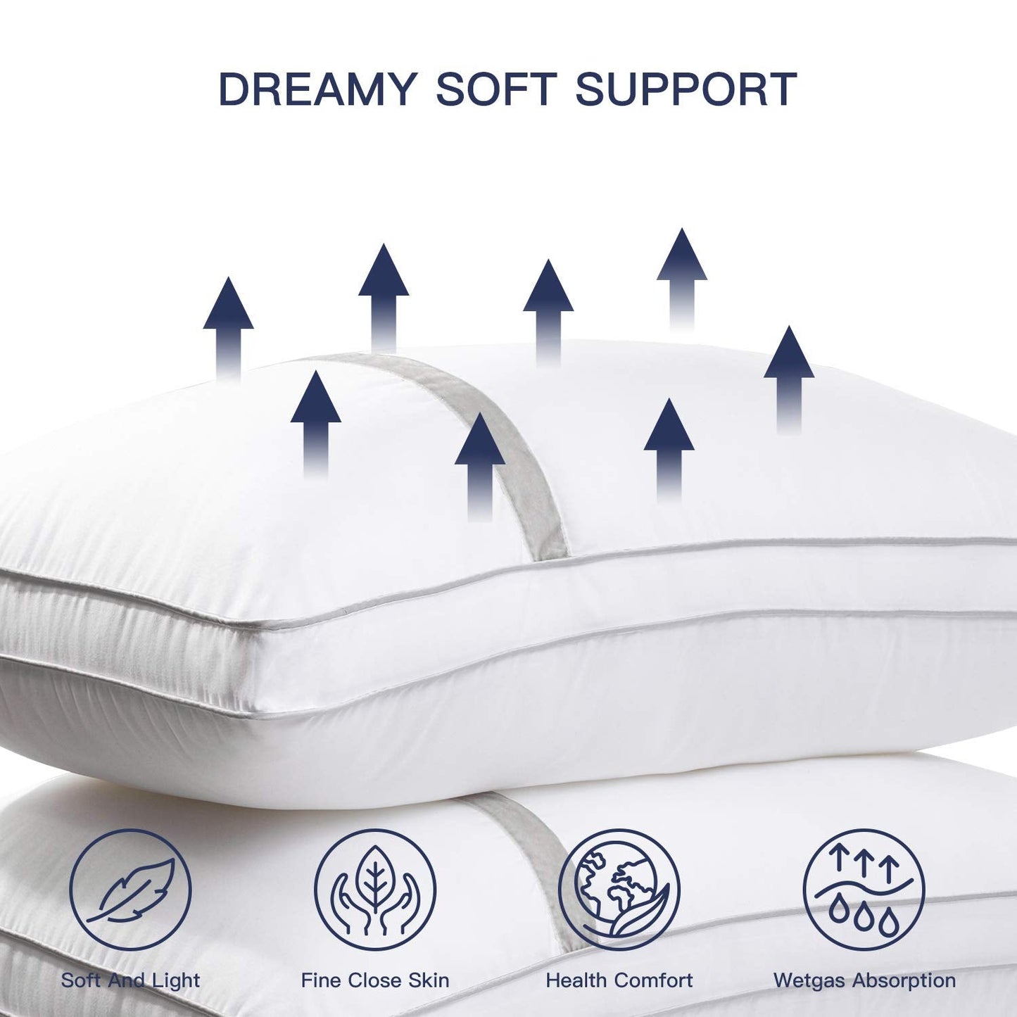 BedStory 2 Pack Sleeping Pillows, Down Alternative Dust Mite Resistant & Hypoallergenic, Bed Pillow for Neck/Shoulder Pain/Allergy Sufferers and Back/Stomach/Side Sleepers Standard Size 42X70CM White