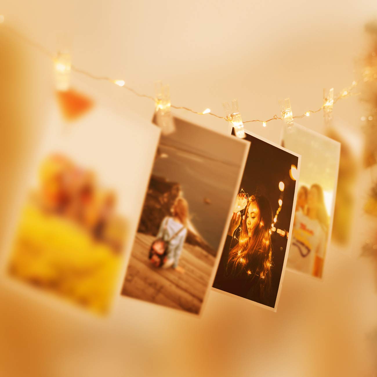 litogo 100 LED Photo Clip String Lights, 10M Battery Powered Fairy Lights with 60 Clips Hanging Photos, Mini Silver Wire Polaroid Peg Lights for Birthday Party Picture Card Decorations Warm White 100LED