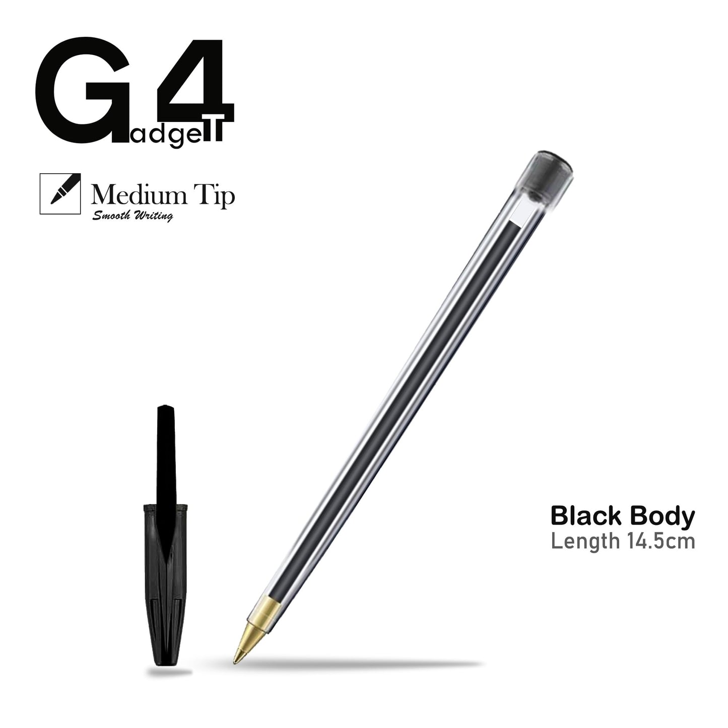 G4GADGET Premium Pack of 50 Black Biro Ballpoint Pens - Medium Tip for Fluent, Smooth Writing - Professional Quality Pens for Home, Office, and School Use 50 Count (Pack of 1)