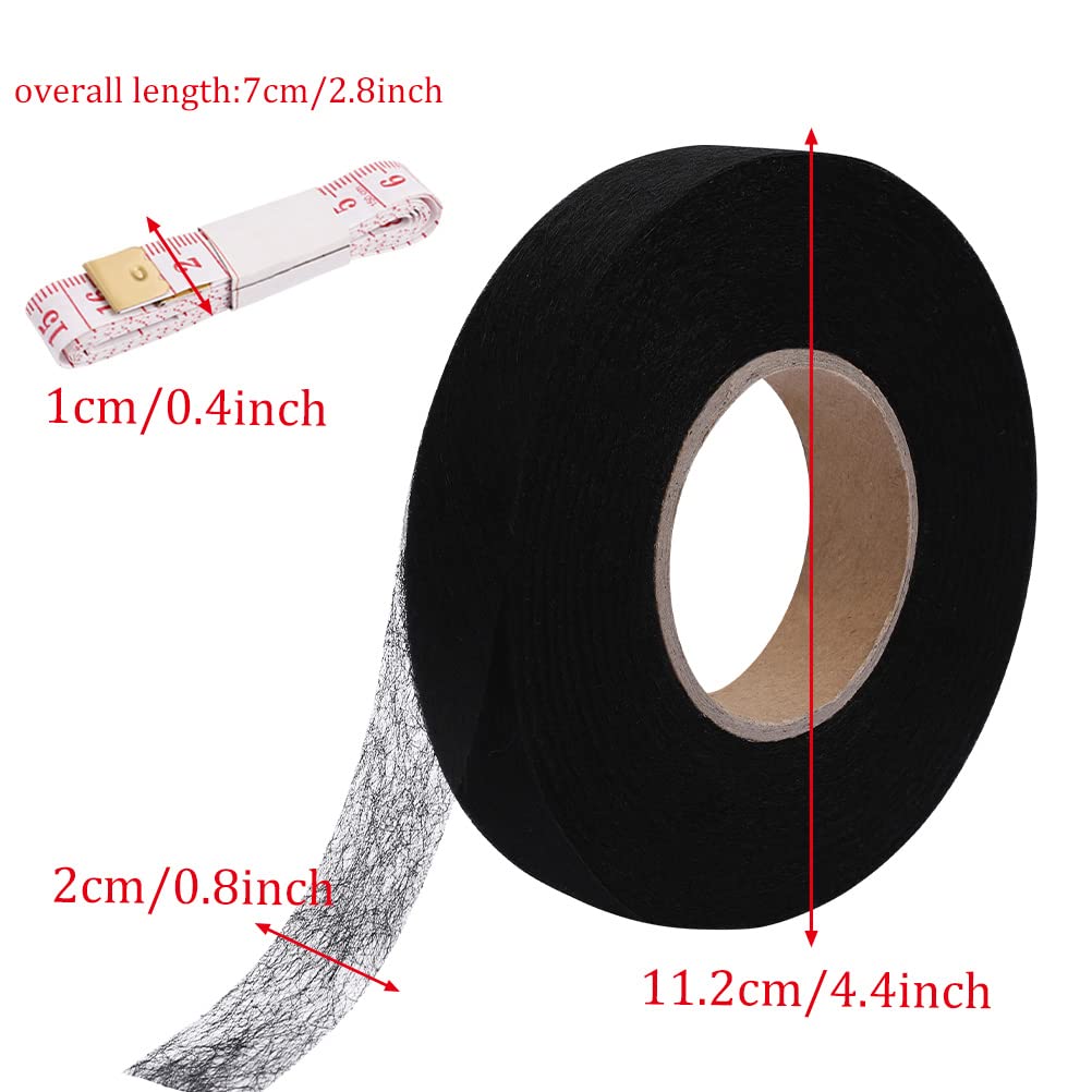 Lanjue 2 Pack 140 Yards Wonder Web Hemming Tape, 2cm Wide No Sewing Iron on Tape Roll Fabric Fusing Tape with Soft Tape Measure for Jeans Curtain Trousers Garment Cloth (Black&White) Width 2cm Black+White