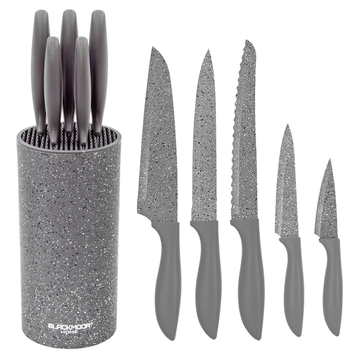 Blackmoor 66919 5-Piece Knife Set / Comes with Freestanding Storage Block / Stainless Steel Knives / Non-Stick Grey Marble Coating / Easy Clean / Modern & Stylish Kitchen Accessory