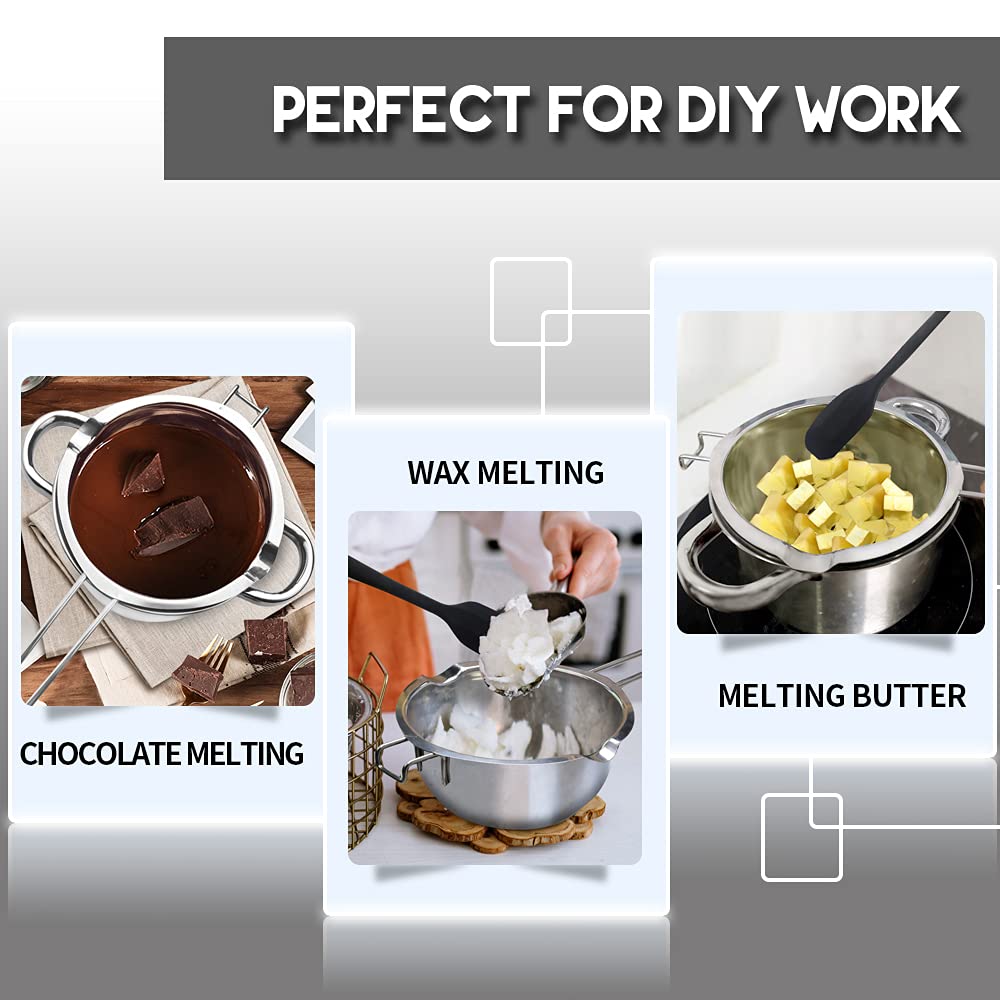 1000ML/1QT Double Boiler Chocolate Melting Pot with 2.3 QT 304 Stainless Steel Pot, Chocolate Melting Pot with Silicone Spatula for Melting Chocolate, Candy, Candle, Soap, Wax 1000ml+2200ml