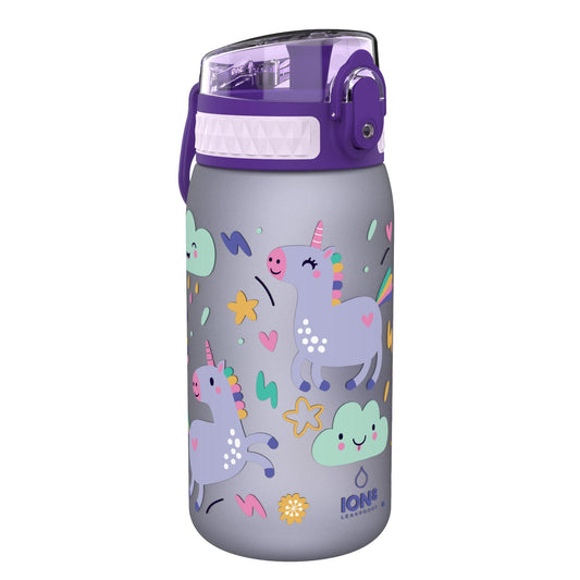 Ion8 Kids Water Bottle, Leak Proof, Easy to Open, Secure Lock, Dishwasher Safe, BPA Free, Carry Handle, Hygienic Flip Cover, Easy Clean, Odour Free, Unicorn Design OneTouch 1.0 Little Unicorns