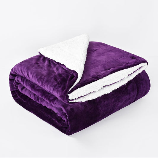 GonZalo GraCia. Dark Purple Sherpa Fleece Blanket 200x240cm Reversible Fluffy Sofa Bed Throw (Dark Purple Sherpa, King 200x240 cm)