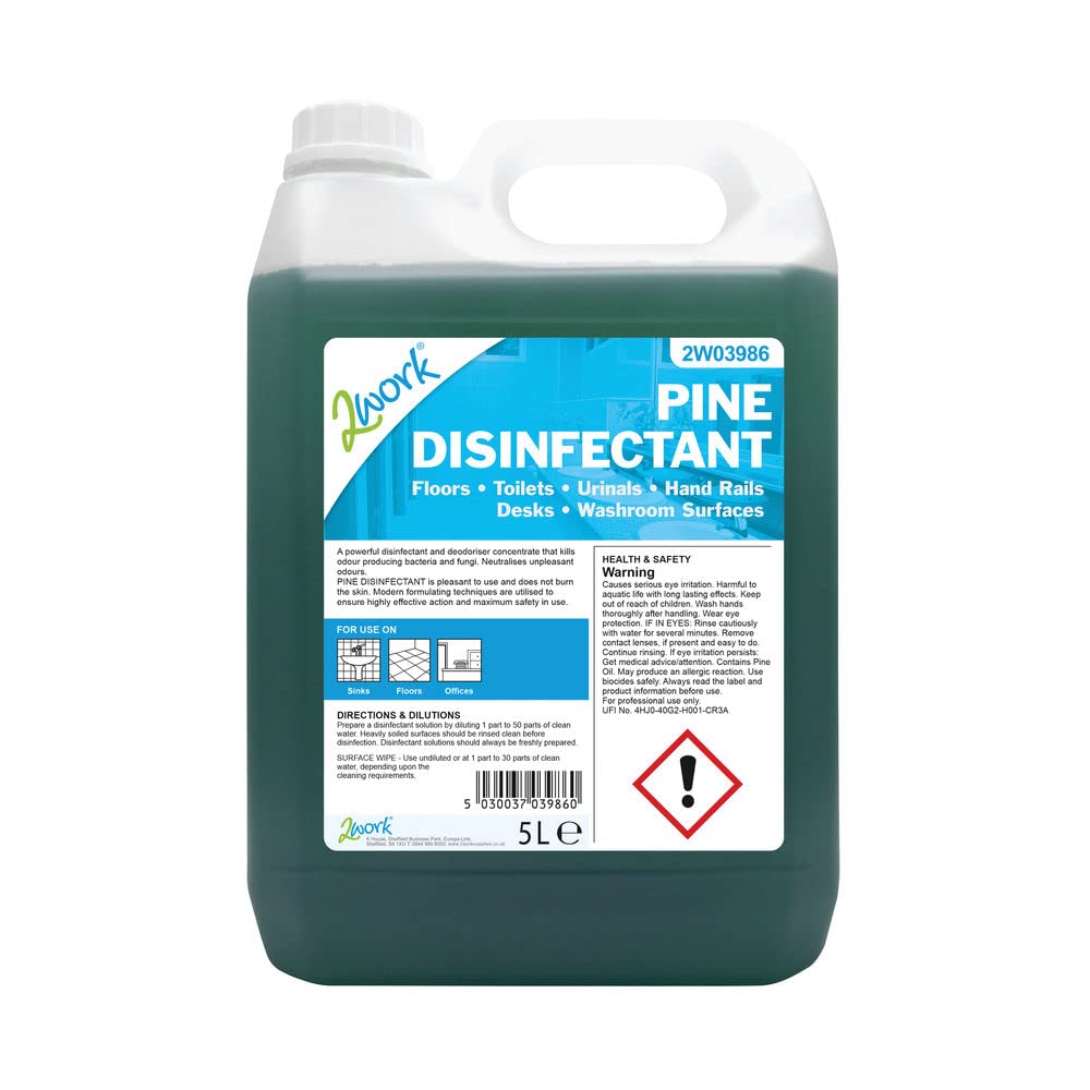 2Work Disinfectant and Deodoriser Fresh Pine 5 Litre Bulk Bottle Single