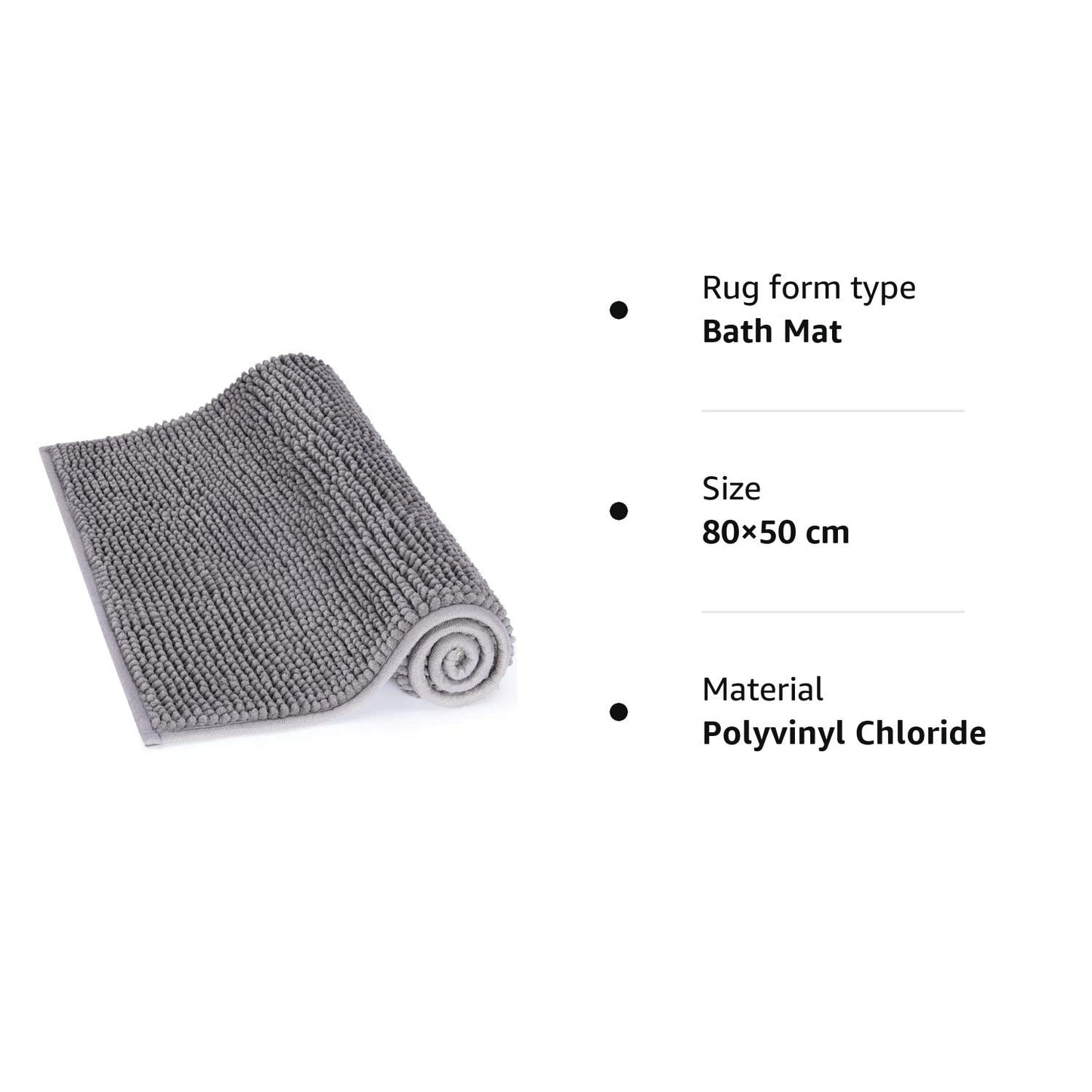 Lifewit Non-slip 80 × 50 cm Chenille Bath Mat, Easy to Clean Bathroom Mats, Soft Shower Rug, Grey Gray 80×50 cm