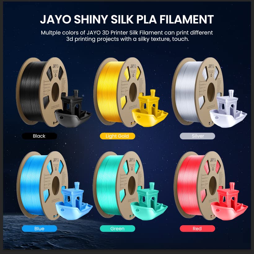 JAYO PLA Silk Filament 1.75mm, Shiny PLA 3D Printer Filament, 1.1kg Spool, Dimensional Accuracy +/- 0.02, Silk PLA Silver 1.1kg Silver