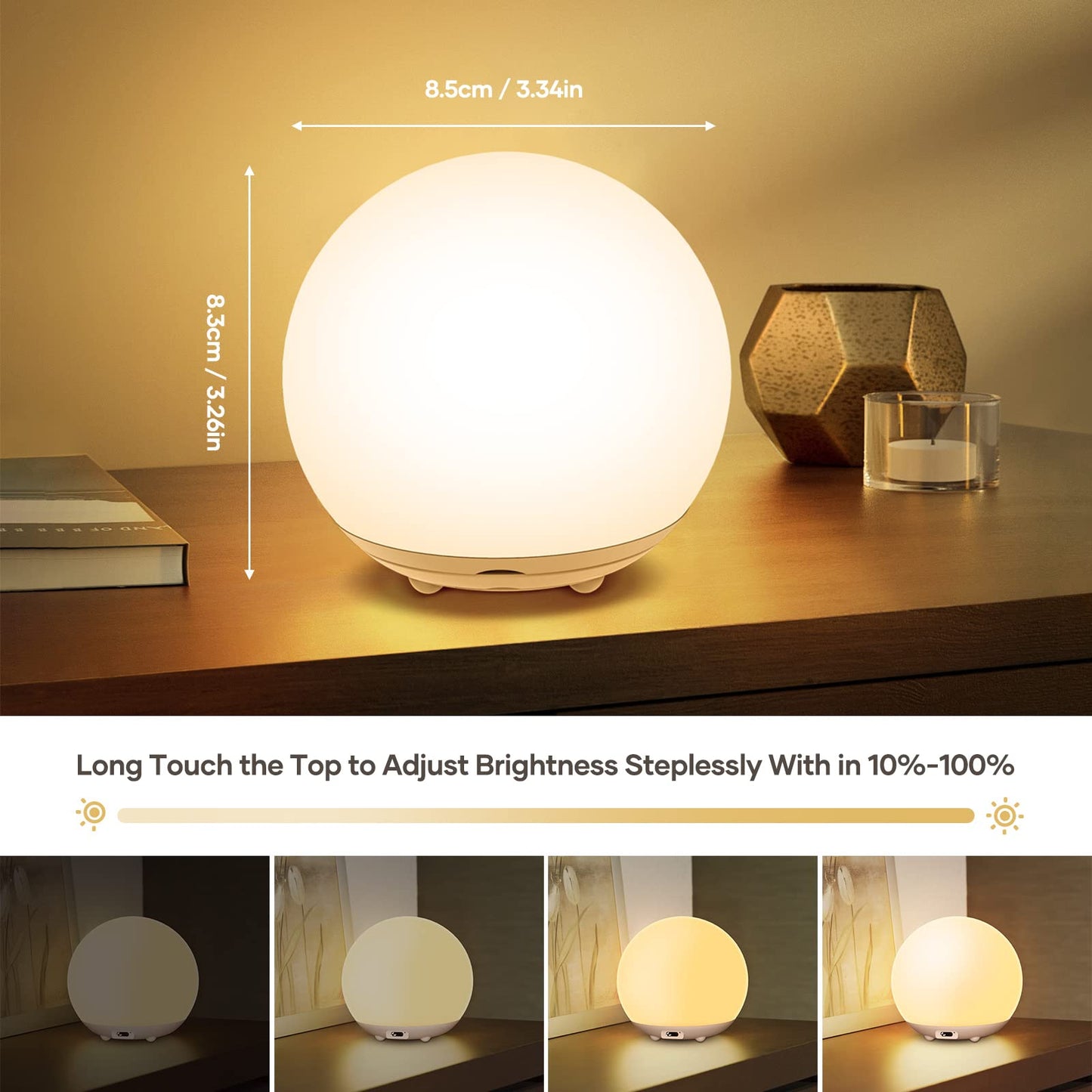 LED Night Light, Night Light for Kids, USB Rechargeable Table Lamp with Dimmable,Warm Light,7 Colors,Touch Control, 0.5/1hour Timer for Nursery, Baby,Bedroom,Camping,Gift White B